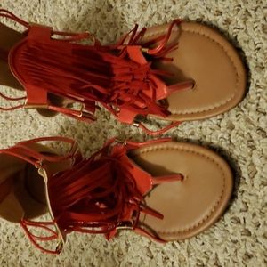 Red fringe sandals size 11